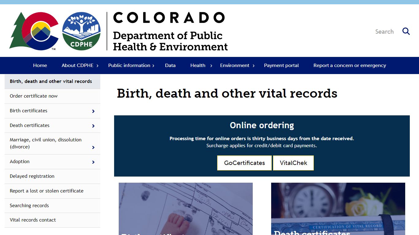 Birth, death and other vital records | Department of Public Health ...